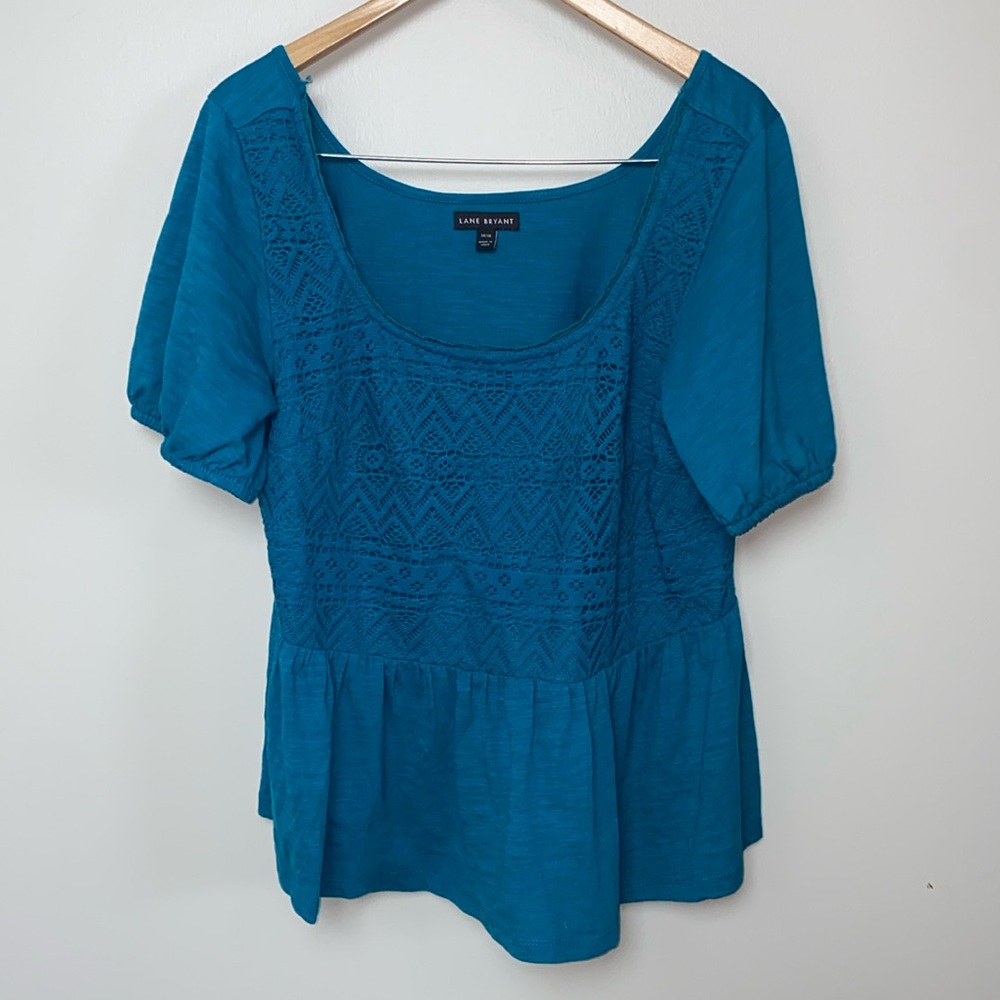 Lane Bryant Classic Short Puff-Sleeve Square-Neck Peplum Shirt Women's 14/16 - Picture 2 of 7